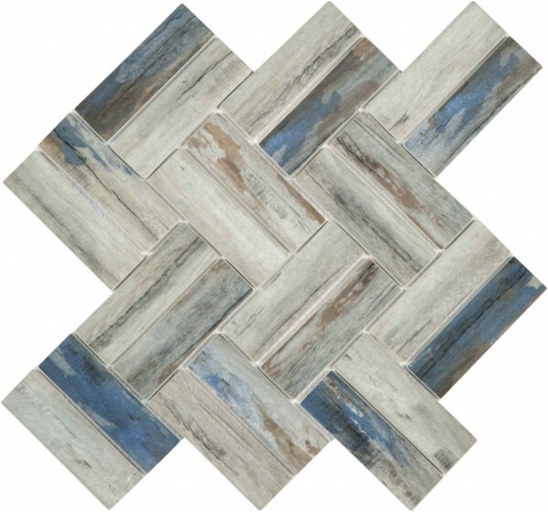 VERRE RECYCLE CHEVRONS BEIGE / BLEU