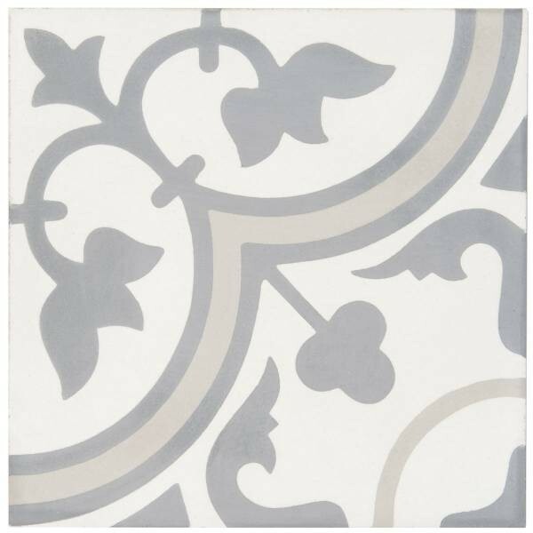 CARREAU CIMENT DECOR CLASSIQUE BLANC CASSE/GRIS FONCE/GRIS CLAIR