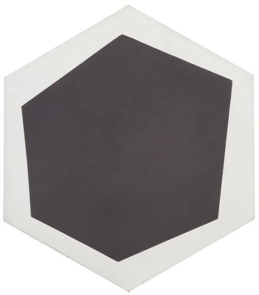 CARREAU CIMENT HEXAGONE DECOR BLANC CASSE/ANTHRACITE