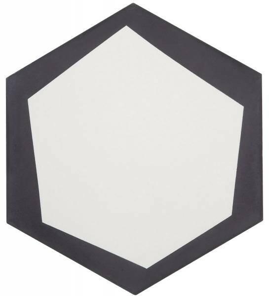 CARREAU CIMENT HEXAGONE DECOR ANTHRACITE/BLANC CASSE