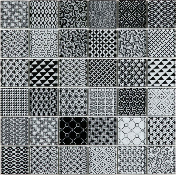 MOSAIQUE VERRE MOTIF CARREAU CIMENT GRIS (5 x 5 cm)