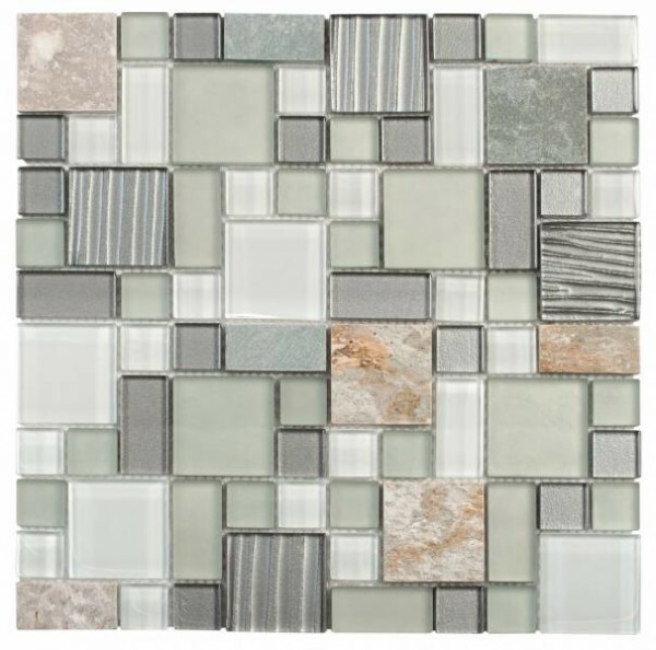 MULTIFORMAT QUARTZITE + VERRE GRIS FORMAT 30X30 CM